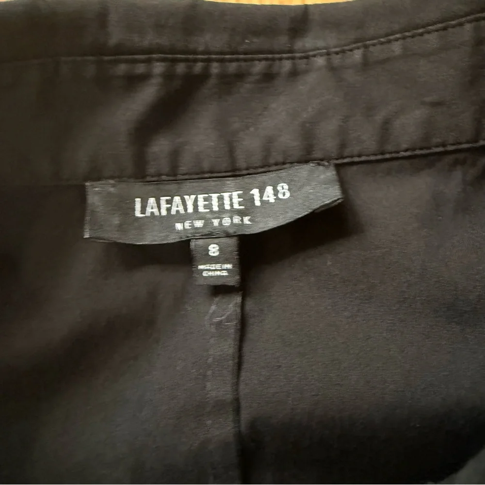 Lafayette 148 New York Black Tie Waist Button Shirt Women Size 8 Stretch - Picture 4 of 7